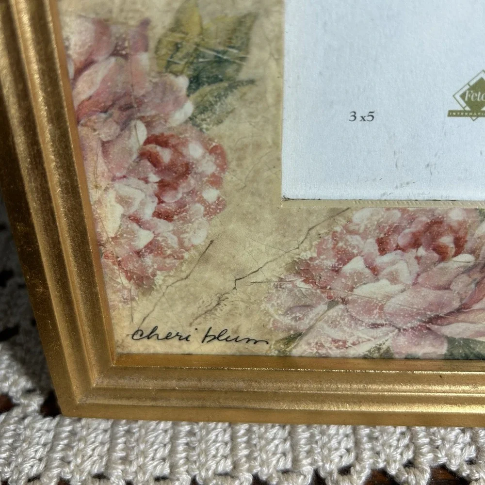 Vtg Fetco Cheri Blum Beauty in Full Bloom Photo Frame Pink Floral Victorian